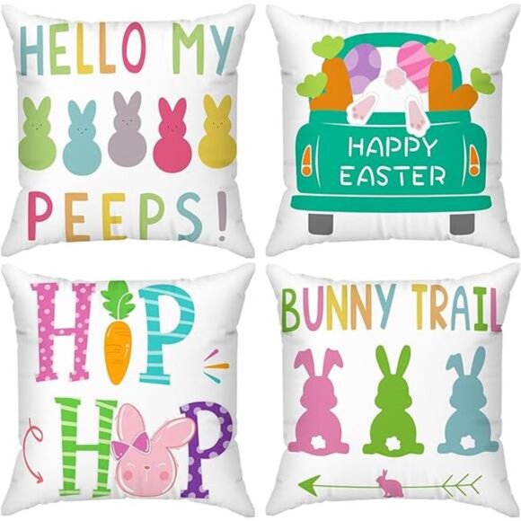 Minetom Easter Pillow Covers 18x18 Set of 4 Easter Decorations for Home Bunny - Picture 7 of 7